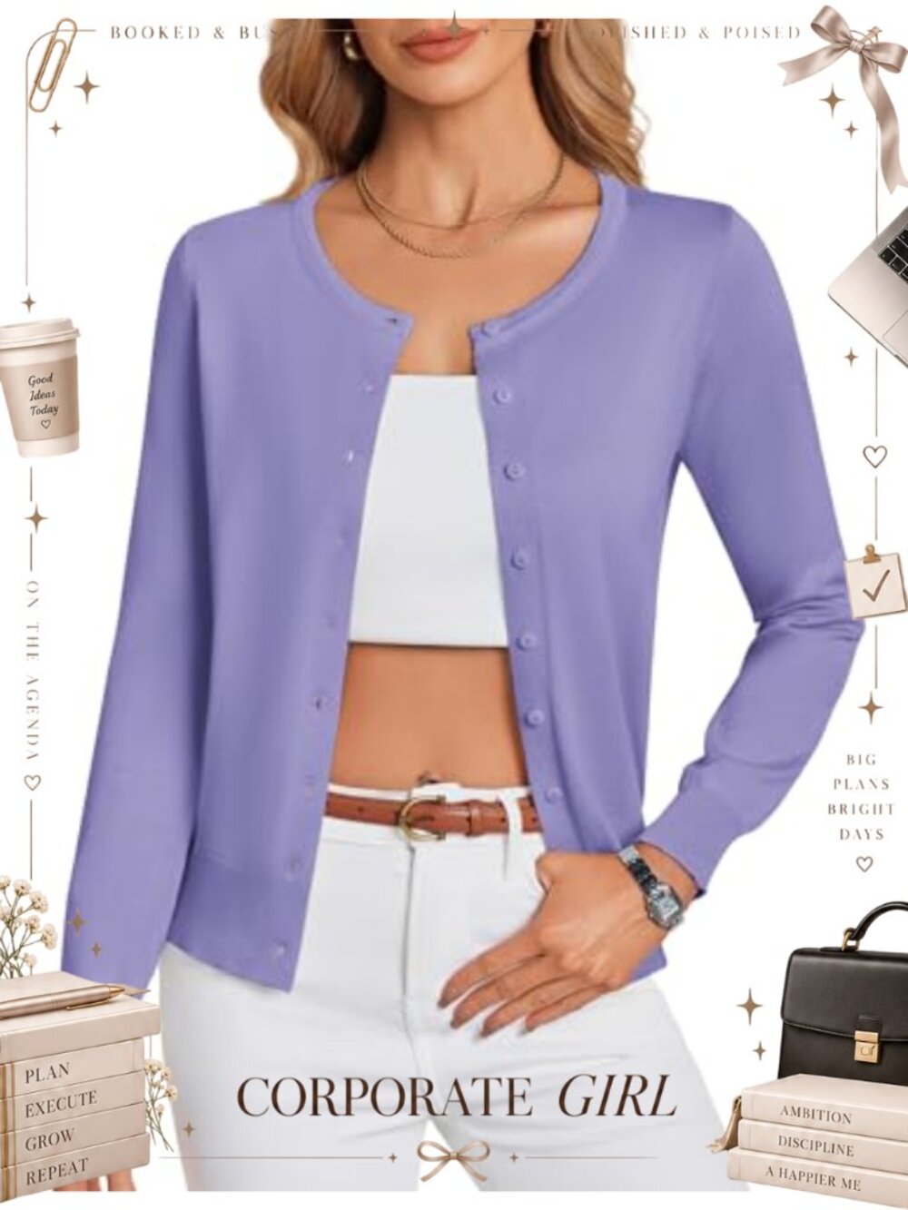 Women's Lightweight Knit Button Down Cardigan Long Sleeve Crew Neck Shrug